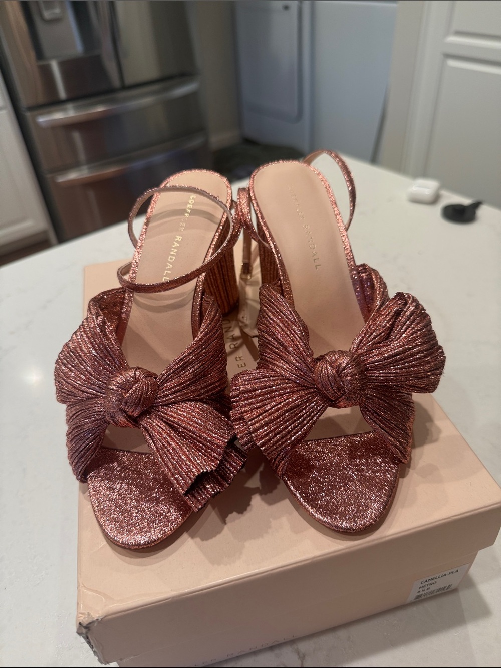 Loeffler Randall Rose Gold Knotted Bow Slingback Heels